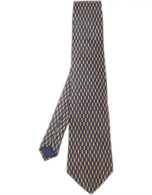 Lanvin Blue & Yellow Broken Stripe Print Silk Tie