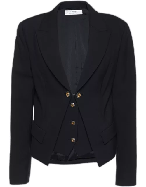 Versace Collection Black Knit Overlay Detailed Blazer