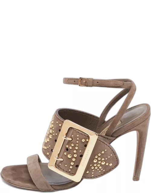 Burberry Grey Suede Studded Padstow Ankle-Wrap Sandal