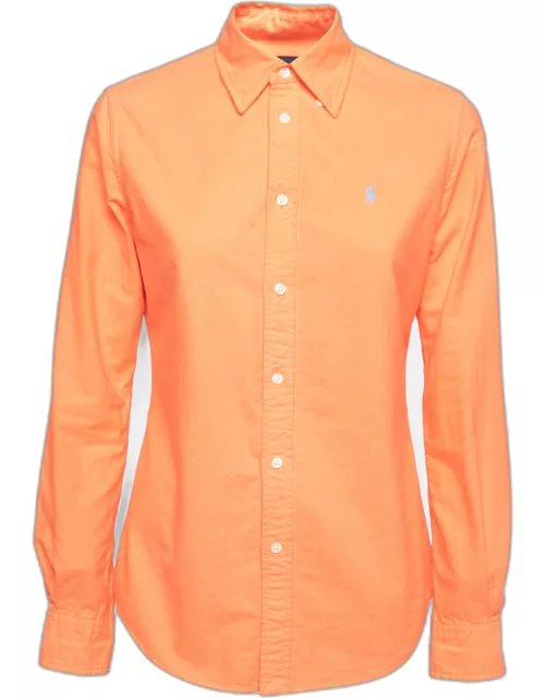 Ralph Lauren Neon Orange Cotton Button Front Custom Fit Shirt
