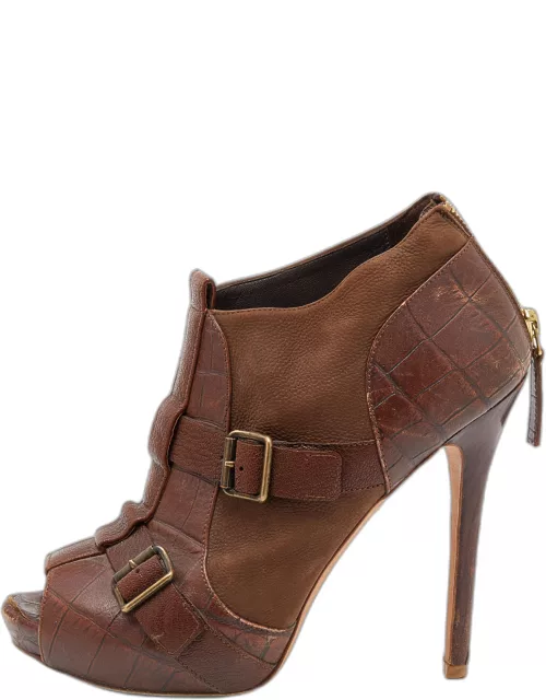 Alexander McQueen Brown Leather Buckle Ankle Length Boot