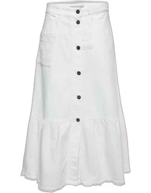 Valentino White Denim Bead Embroidered Embellished High Waist Skirt