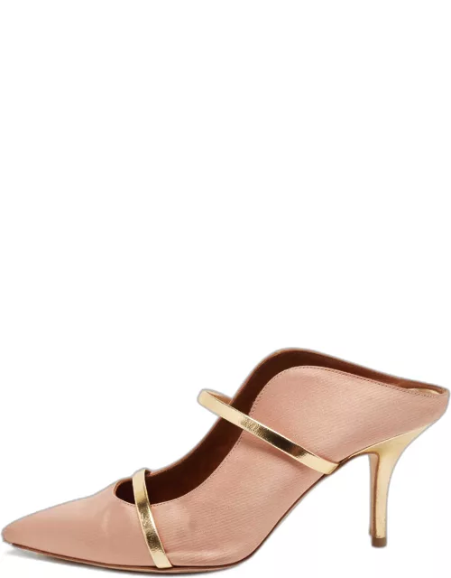 Malone Souliers Pink/Gold Satin and Leather Maureen Pointed-Toe Mule