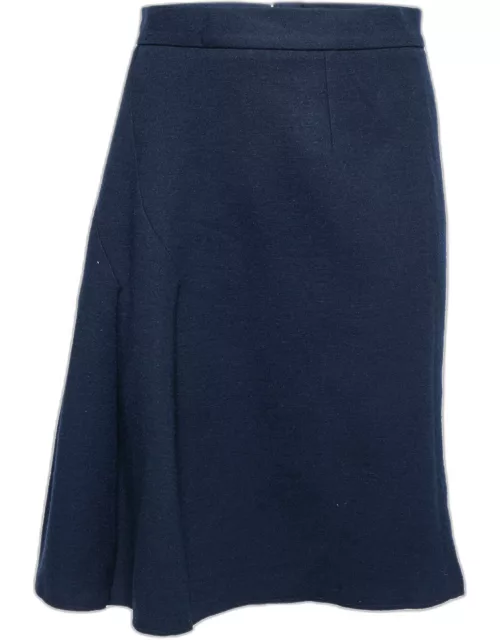 CH Carolina Herrera Navy Blue Wool Knee Length Skirt