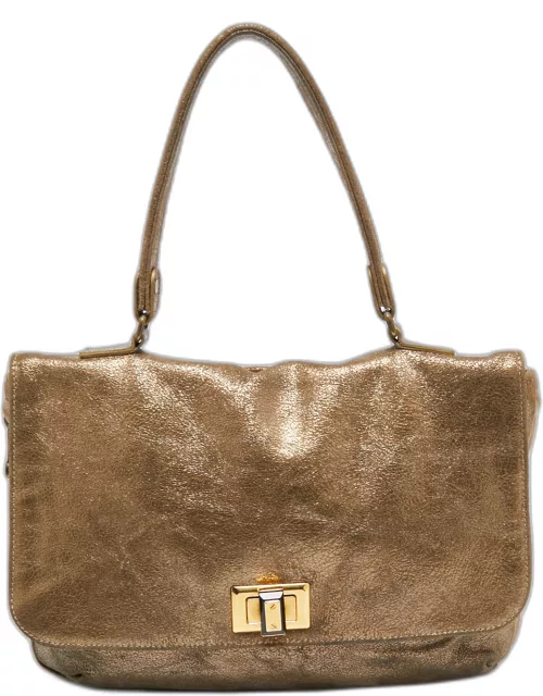 Lanvin Gold Cracked Suede Flap Top Handle Bag