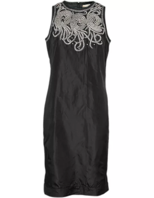 Balenciaga Black Silk Bead Embellished Sleeveless Dress