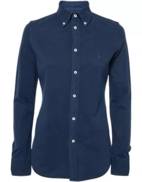 Ralph Lauren Navy Blue Knit Oxford Long Sleeve Polo Shirt