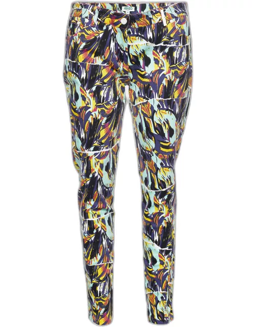 Kenzo Multicolor Printed Stretch Cotton Tapered Jeans Waist: 33"