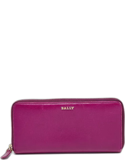 Bally Purple Leather Zip Around Wallet