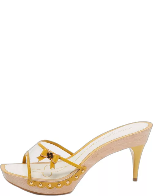 Louis Vuitton Yellow Patent Leather And PVC Bow Platform Slide Sandal