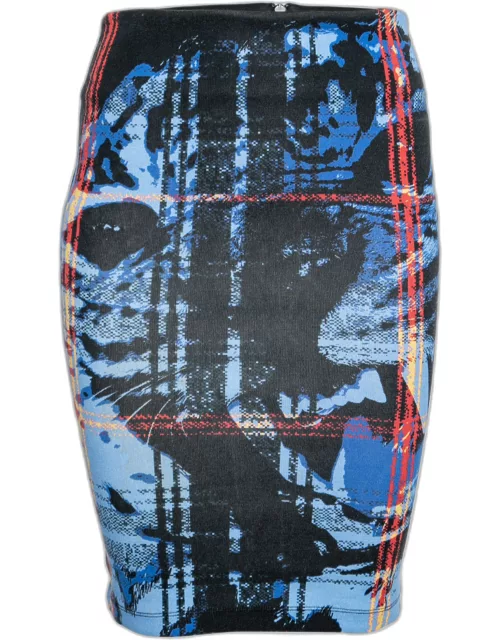 McQ By Alexander McQueen Black & Blue Printed Cotton Pencil Skirt