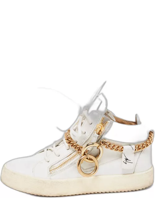 Giuseppe Zanotti White Leather Chain High Top Sneaker