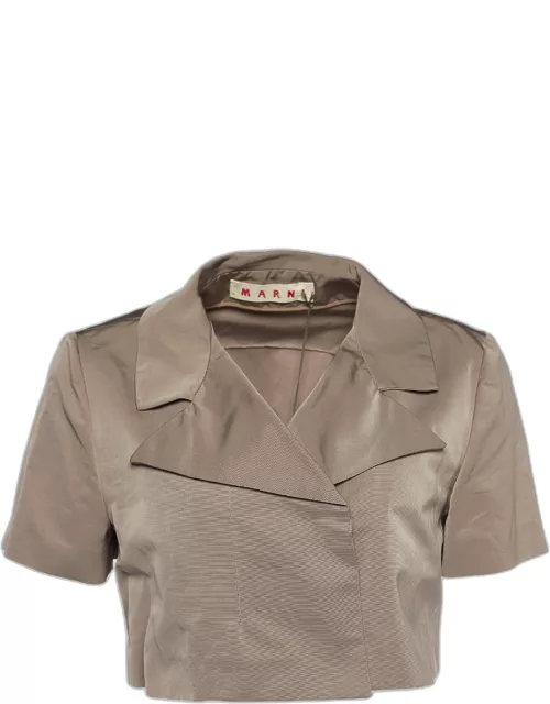 Marni Mocha Brown Synthetic Cropped Double Breasted Jacket