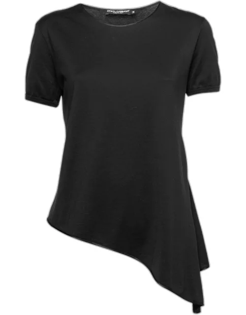 Dolce & Gabbana Black Cotton Asymmetrical Slit Top