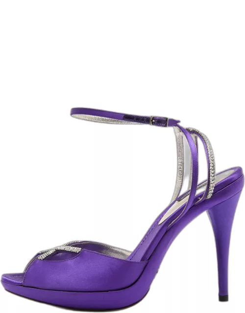 Dolce & Gabbana Purple Satin Crystal Embellished Ankle Strap Platform Sandal