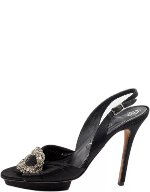 Gina Black Satin Crystal Embellished Slingback Sandal