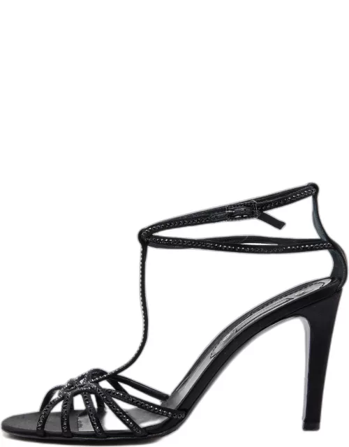 Celine Black Satin Embellished Strappy Sandal