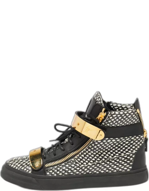 Giuseppe Zanotti Black/White Snakeskin Embossed And Leather High Top Double Zip Sneaker