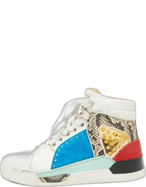 Christian Louboutin Multicolor Leather and Python Embossed Louboukick High Top Sneaker