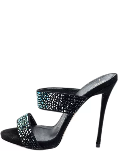 Giuseppe Zanotti Black Suede Crystal Embellished Slide Sandal