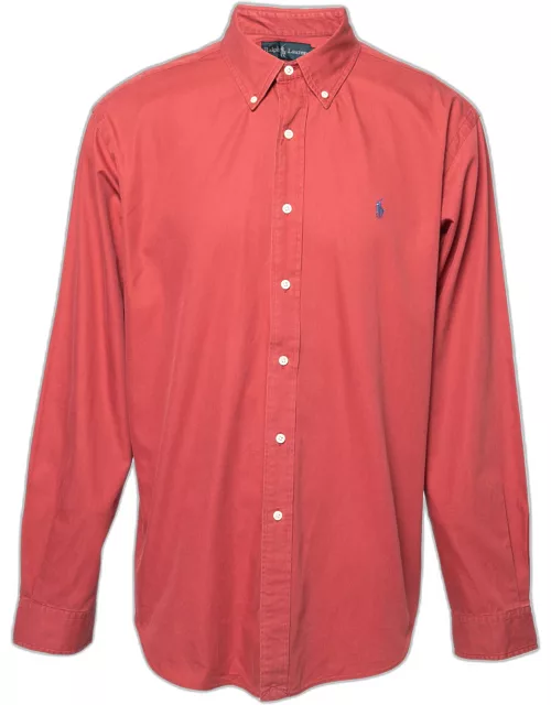 Ralph Lauren Red Cotton Button Front Classic Fit Shirt