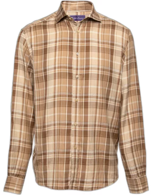 Ralph Lauren Brown Checkered Cotton Button Front Shirt