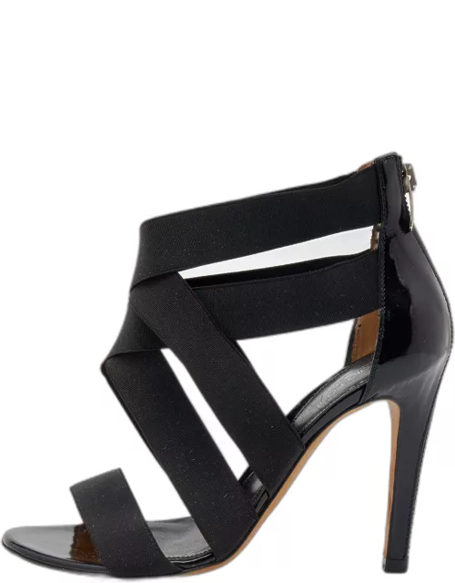 Sergio Rossi Black Patent Leather and Elastic Strappy Sandal