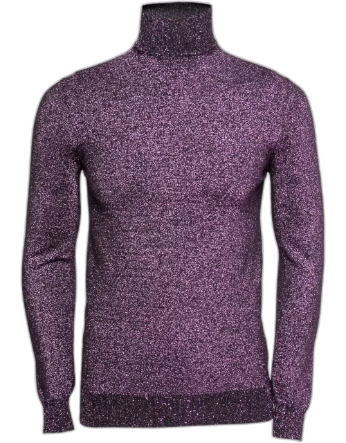 Prada Metallic Purple Lurex Knit Turtle Neck Long Sleeve Sweater