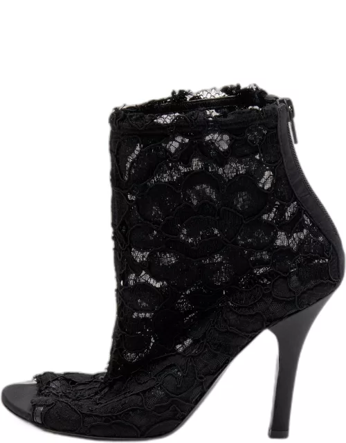 Dolce & Gabbana Black Lace Peep Toe Bootie