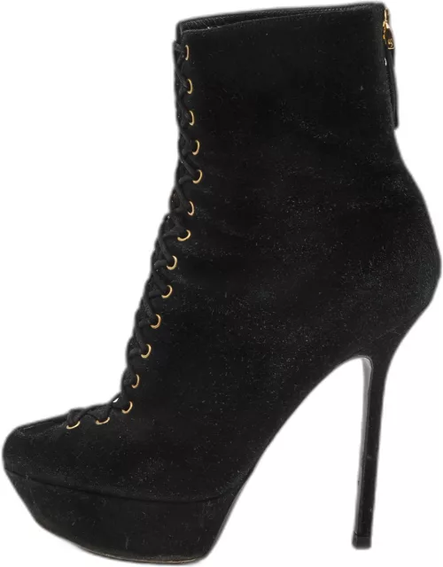 Sergio Rossi Black Suede Lace Up Platform Ankle Boot