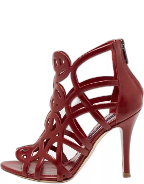Ralph Lauren Collection Burgundy Leather Cut-Out Sandal