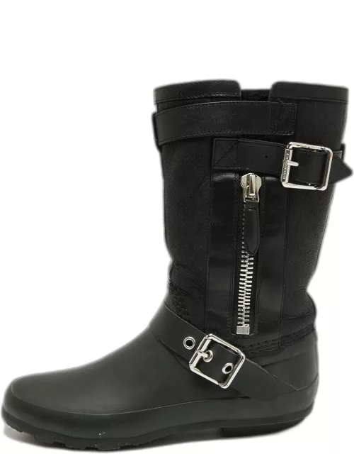Burberry Black Claredon Rubber and Shearling Midcalf Boot