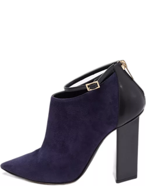 Jimmy Choo Midnight Blue/Black Suede and Leather Vanish Ankle-Strap Bootie
