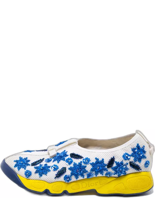 Dior White/Blue Mesh Embellished Fusion Sneaker