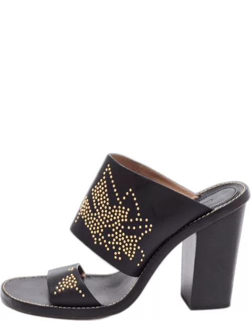 Chloe Black/Gold Studded Leather Slide Sandal