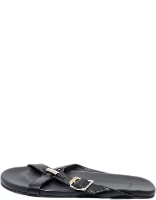 Dior Black Leather Crisscross Flat Sandal