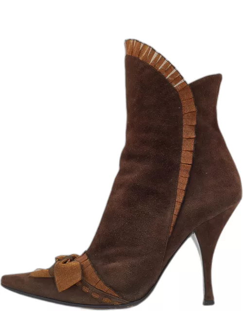 Casadei Brown Suede Bow Detail Ankle Length Boot