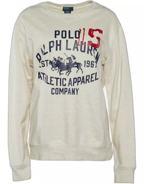 Polo By Ralph Lauren Cream Logo Print Crew Neck Sweatshirt