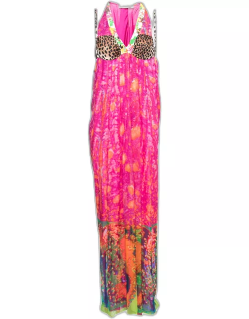 Etro Multicolor Printed Chiffon Sleeveless Draped Maxi Dress