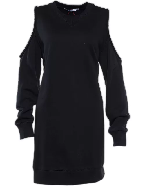 Givenchy Black Cotton Eye Embroidered Cold Shoulder Shift Dress