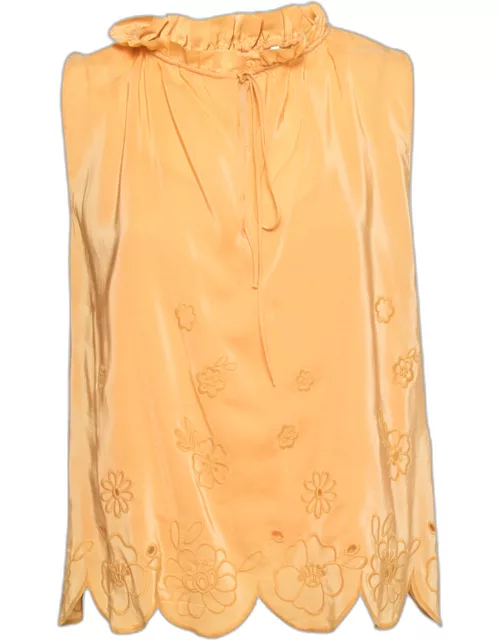 See by Chloe Yellow Crepe De Chine Floral Embroidered Sleeveless Top