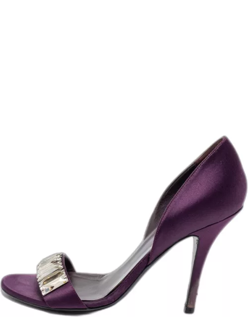 Gucci Purple Satin Crystal Embellished D'orsay Sandal