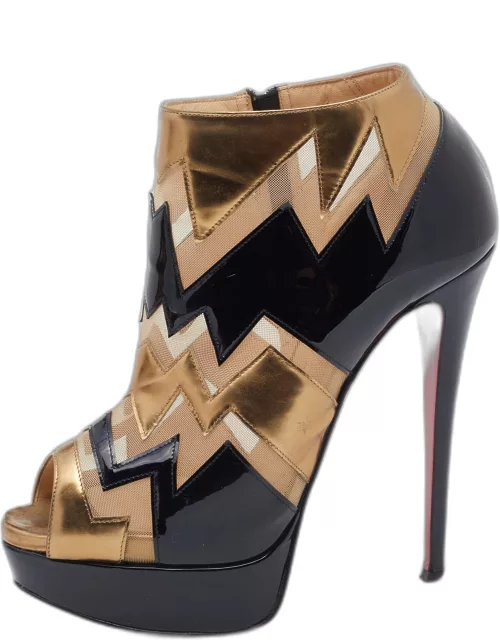 Christian Louboutin Multicolor Patent Leather And Mesh Peep toe Bootie