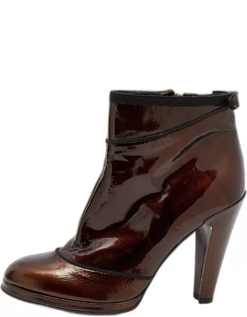 Marc Jacobs Metallic Bronze Patent Leather Ankle Length Boot