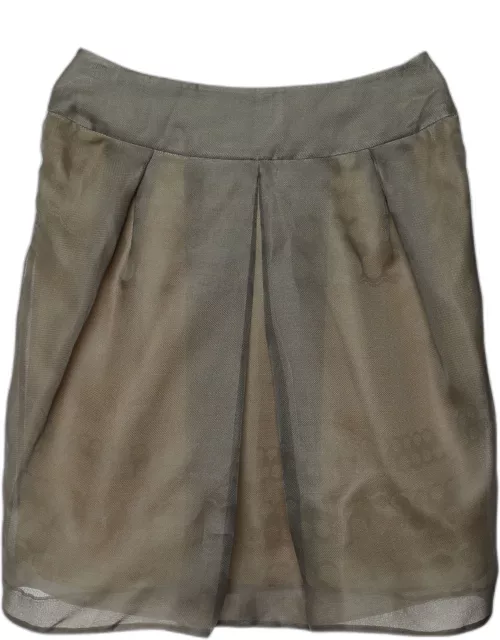 Valentino Grey Silk Pleat Detail Skirt
