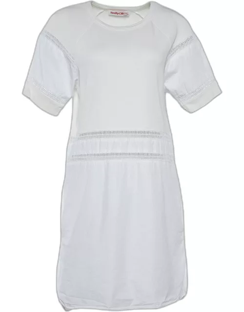 See by Chloe White Cotton Lace Insert Detail Midi Dress