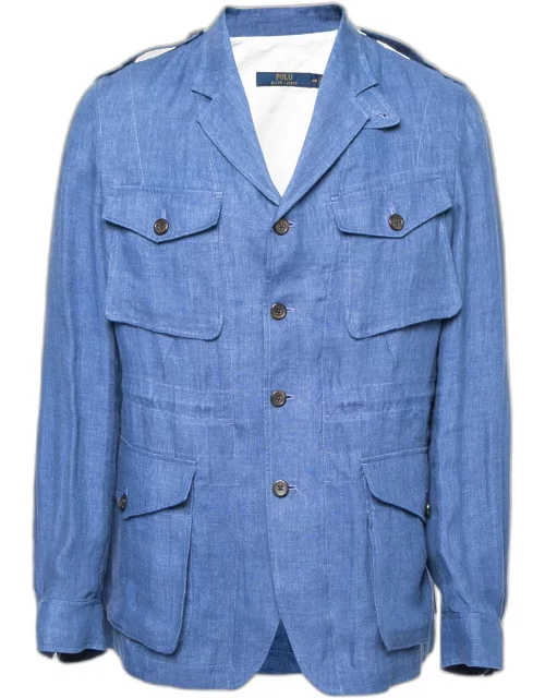 Polo Ralph Lauren Blue Linen Side Slit Button Front Jacket