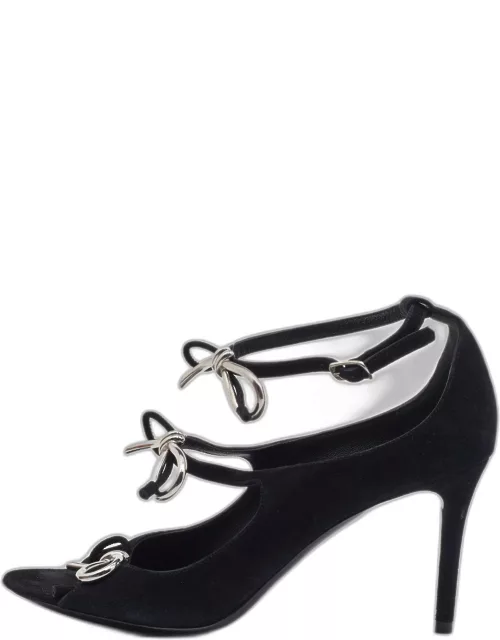 Balenciaga Black Suede Boucle Bow Ankle Strap Sandal