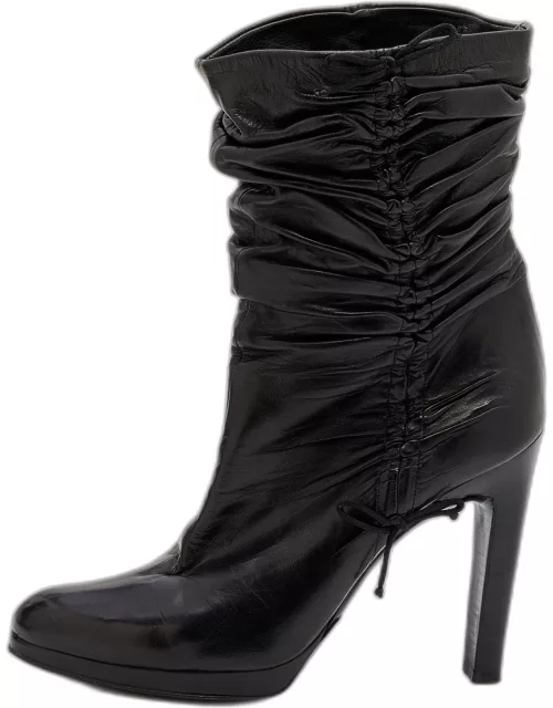 Gucci Black Pleated Leather Bow Ankle Boot