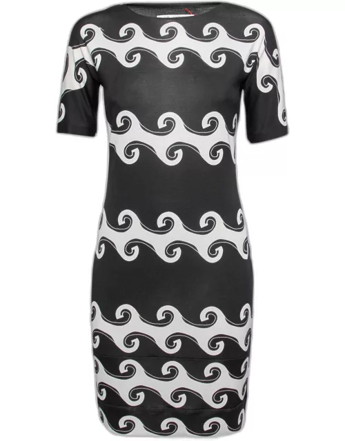 Diane Von Furstenberg Monochrome Wave Print Silk Knit Cyrani Dress